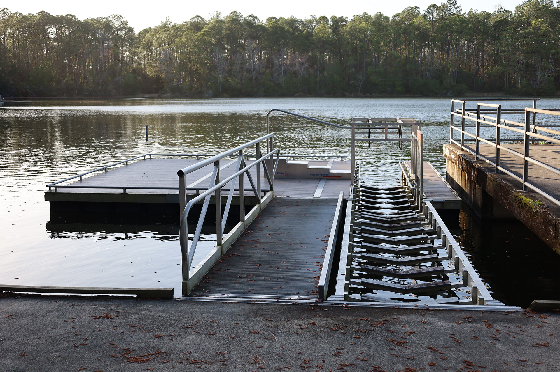 In March 2020, an adaptive kayak launch project was complete. This location is a great site for beginner paddlers. There is accessible parking and route. The adaptive launch features grab bars, transition seat, and cradle system.