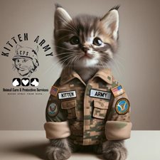 Kitten in a military uniform