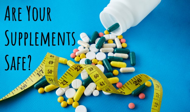 Different supplements and tape measure. 