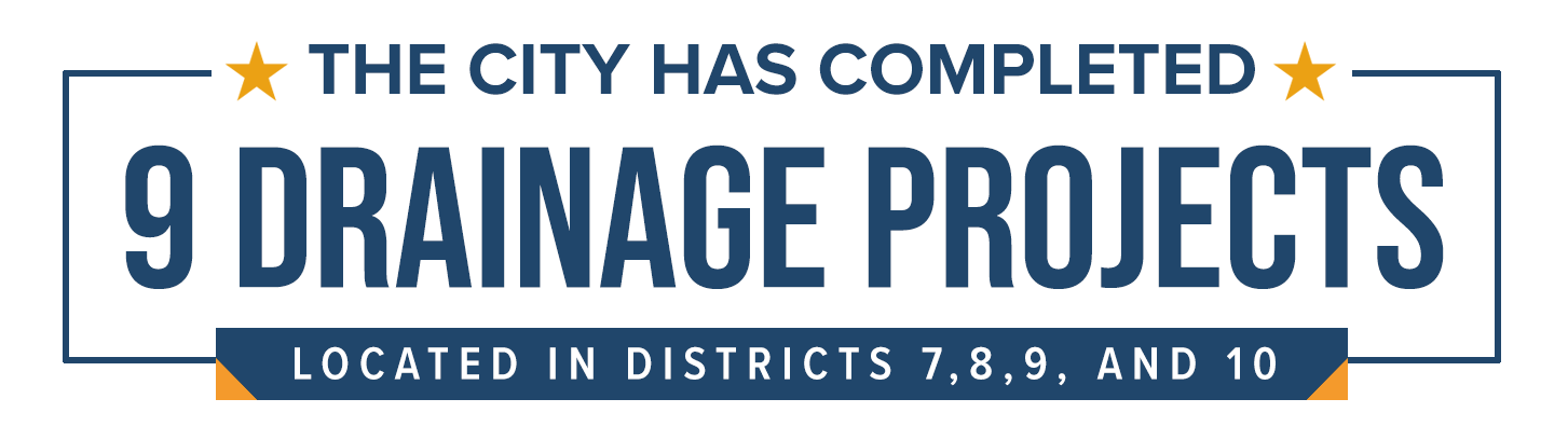 The City has Completed 9 Drainage Projects located in districts 7 8 9 and 10