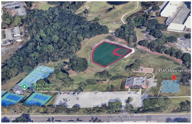 Satellite view of Clanzel T. Brown Community Center and Park