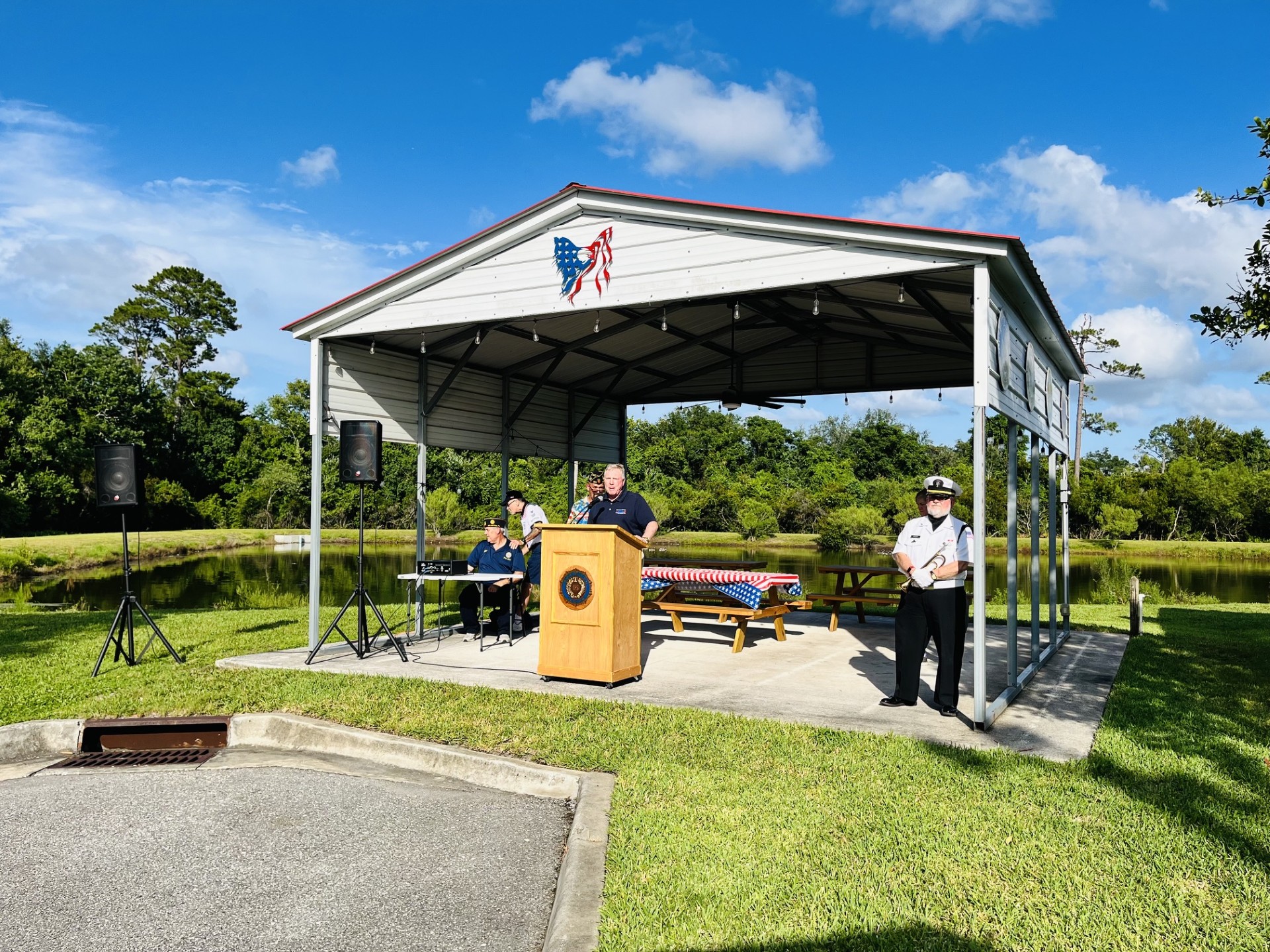 250 Flag retirement Ceremony at American Legion 283, Director Harrison Conyers speaking at opening ceremony