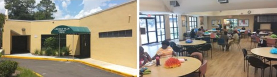 Lincoln Villa Senior Center Photos showing the exterior and interior