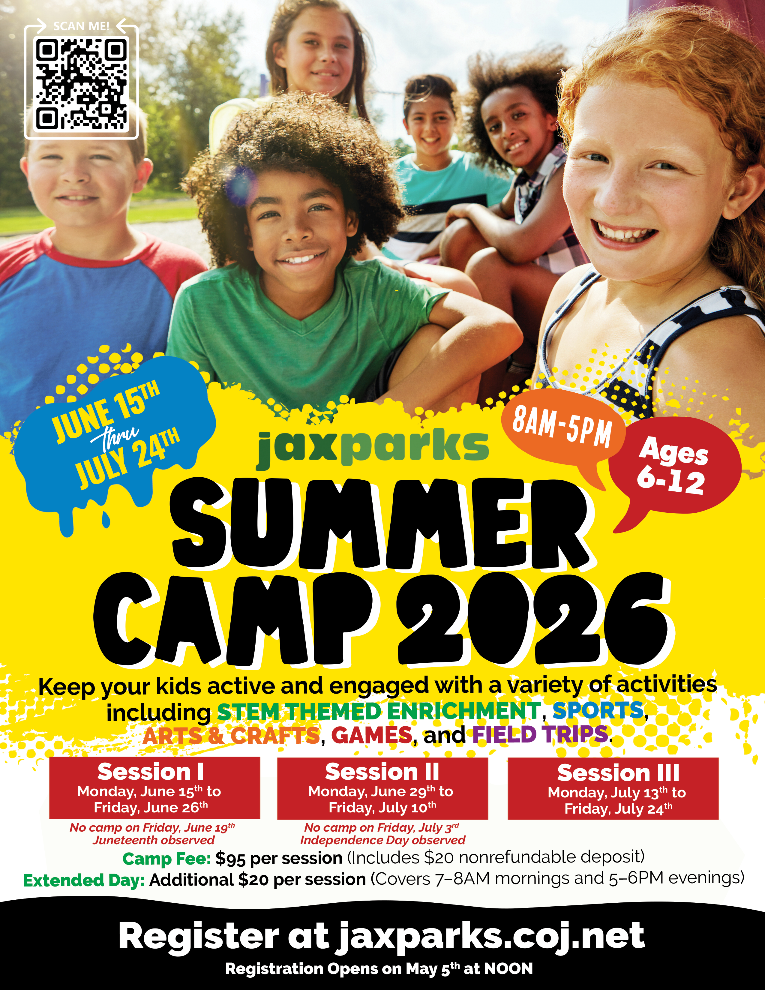 2026 Summer Camp front 2026 Summer Camp with dates, costs, sessions
