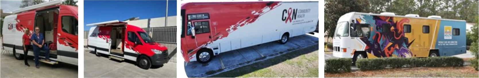 Photos of Can Full Mobile Medical Bus and Sprinter Van and HIV Care now Bus