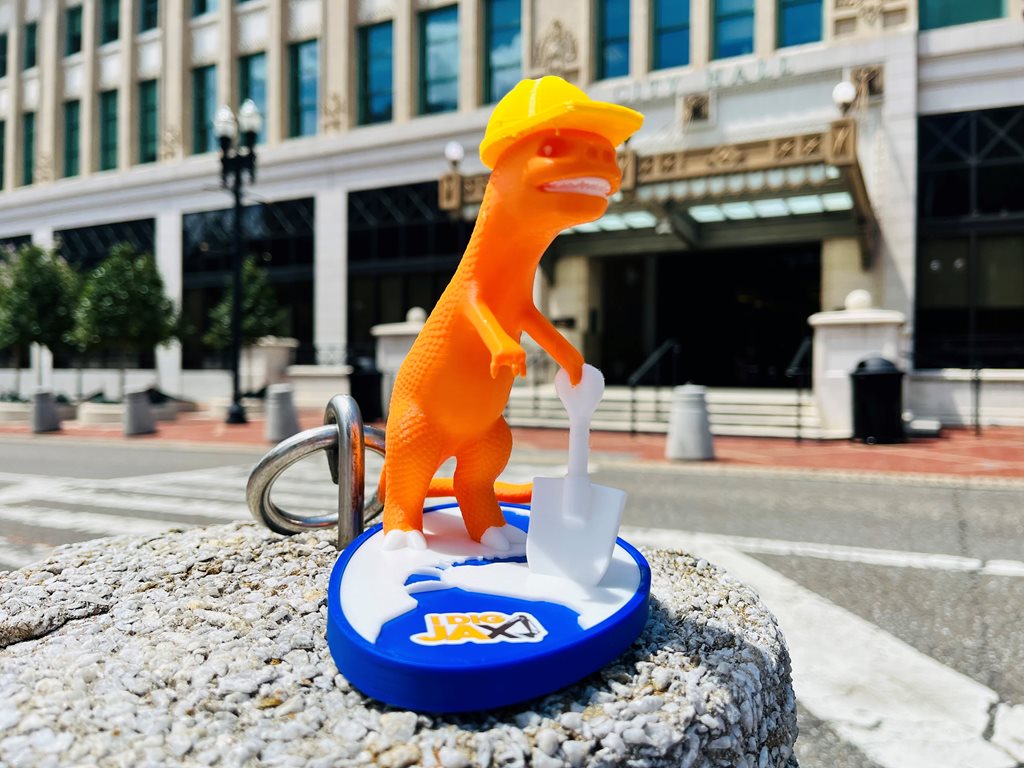 3d printed rexie the dino statue