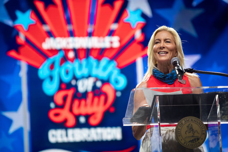 Mayor Deegan speaking at July 4th celebration