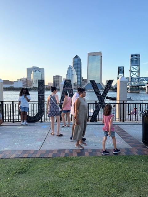 Backdrop of downtown city of Jacksonville at Freedom Fest 250