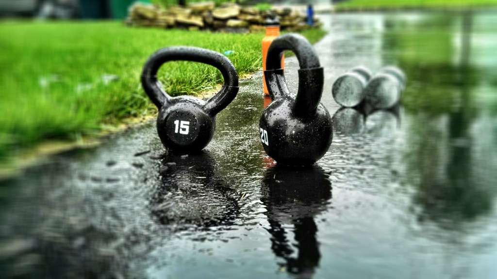 dumbbells on the ground 