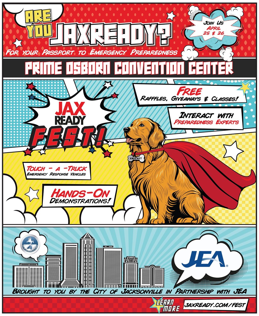 jaxready fest poster in comic book style