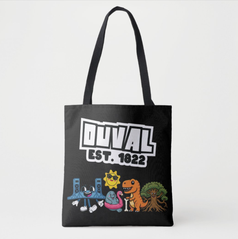 904 Icons Double Sided Tote Bag; The bag says "Duval Est. 1822"