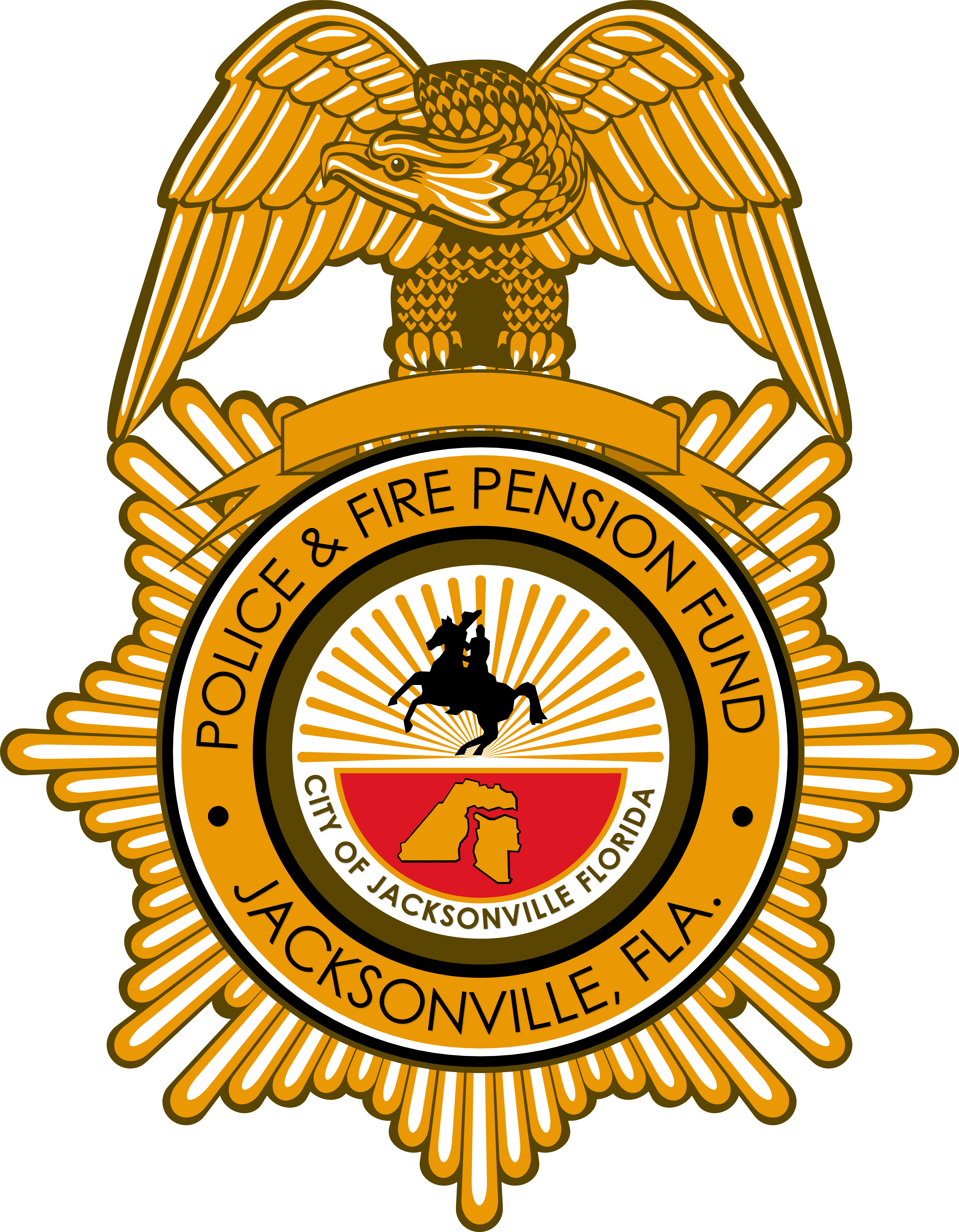 Jacksonville Police and Fire Pension Fund logo. A golden badge with the City of Jacksonville seal.