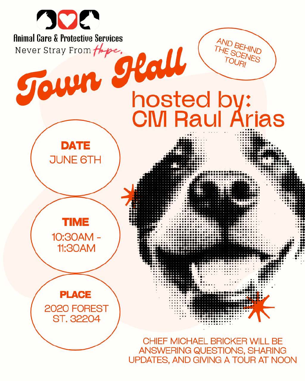 ACPS Town Hall hosted by: CM Raul Arias.  Chief Bricker will answer questions, share updates and give a tour of the facility at noon. 