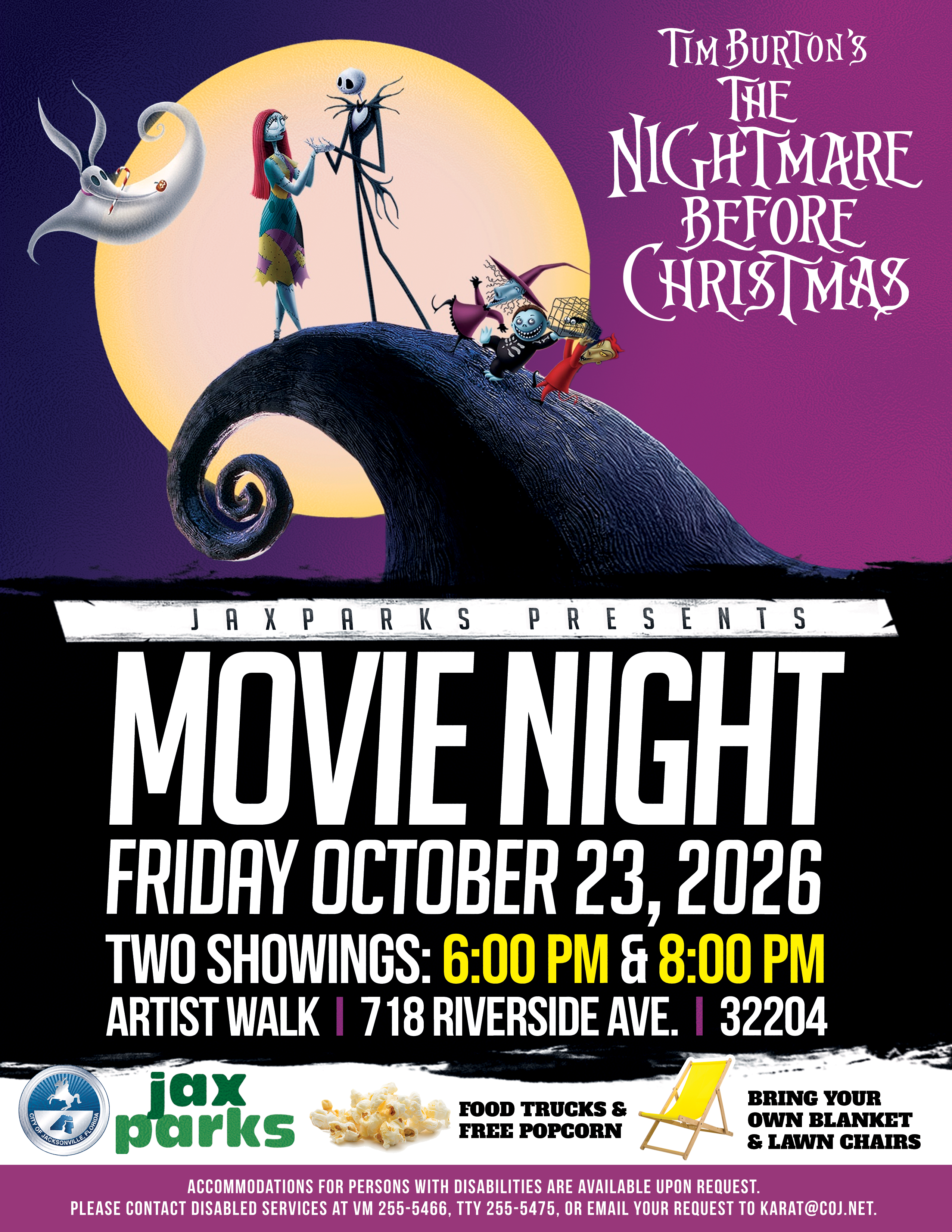 October movie night two showings 6 and 8pm. New date October 3rd.