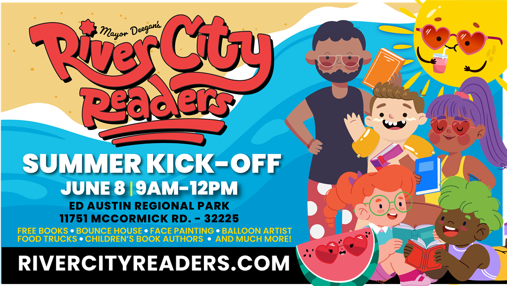 cartoon people dressed in summer clothes with fruit and books