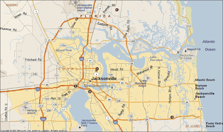Map of Jacksonville with monitoring site locations
