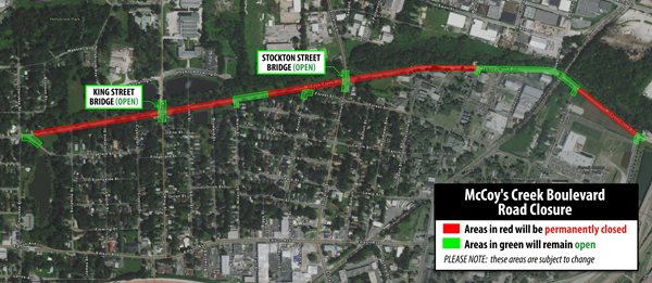 McCoys Creek road closures map