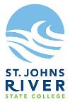 St. Johns River State College logo with a blue circular emblem depicting stylized white waves, and the text ‘St. Johns River State College’ below