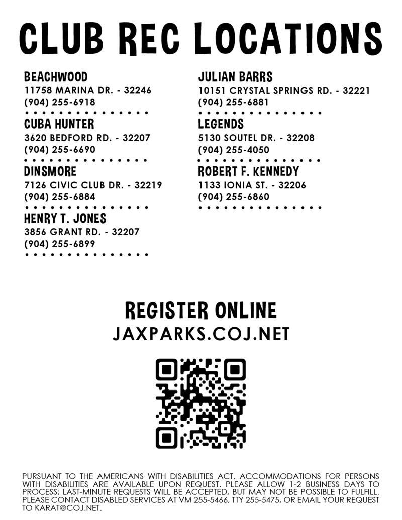 JaxParks Club rec after school flyer back
