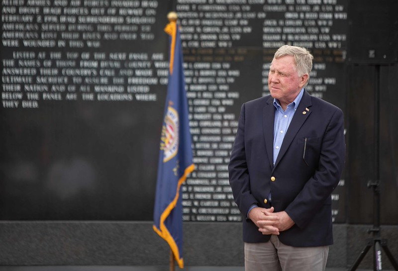 Director of MAVD Harrison Conyers standing during the Purple Heart Ceremony 2026