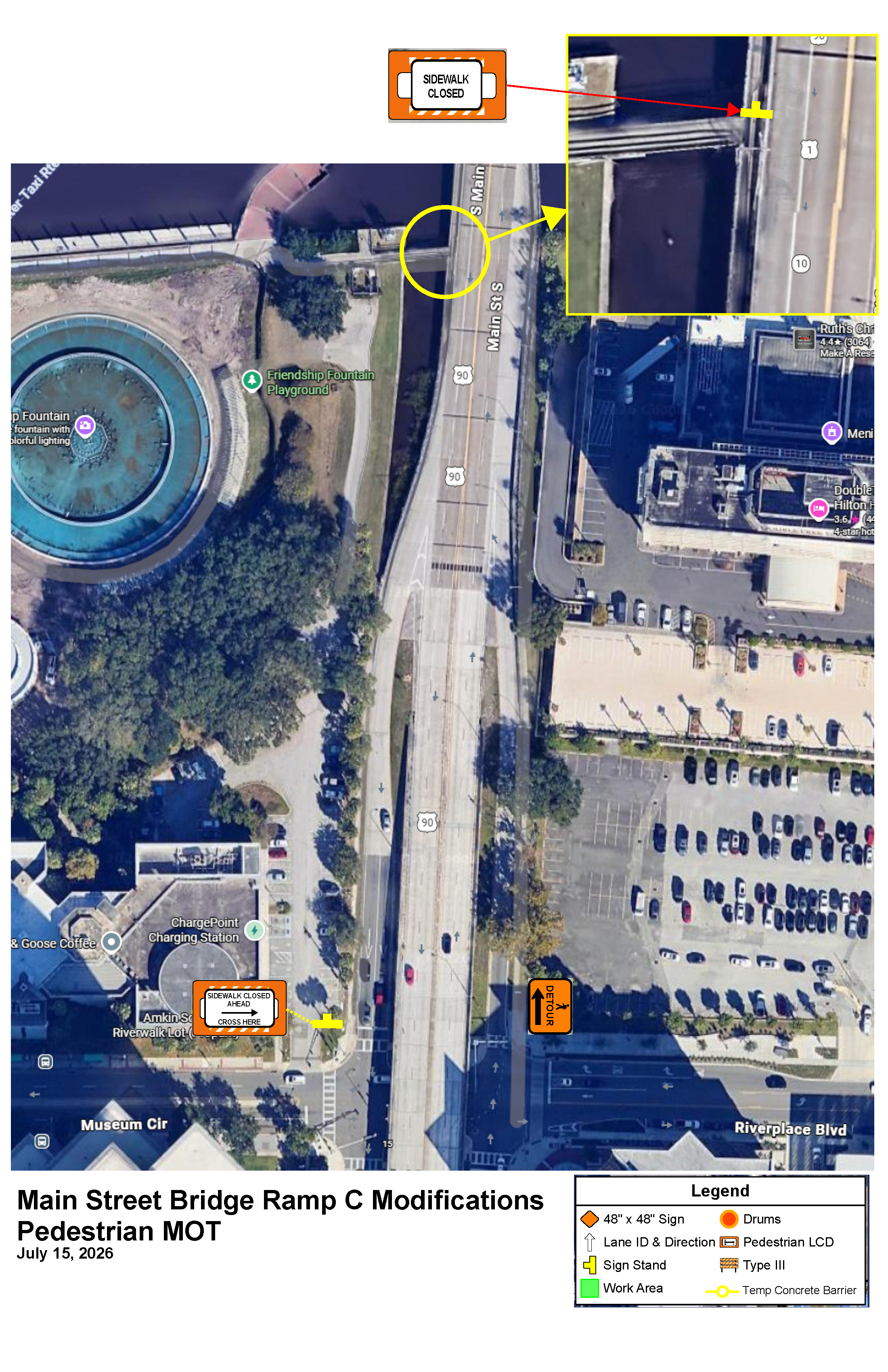 Main Street Bridge Pedestrian Walkway Closure Map 2 Main Street Bridge Pedestrian Walkway Closure Map 2