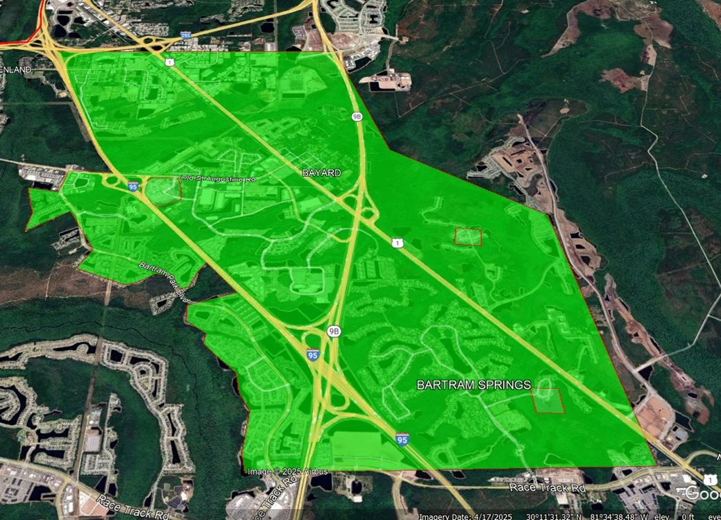 The Bartram Springs area, approximately from 295 south to the county line and from just west of Bartram park blvd east to Holsinger blvd