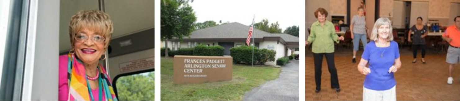 Three photos showing seniors enjoying their time at Frances Padgett