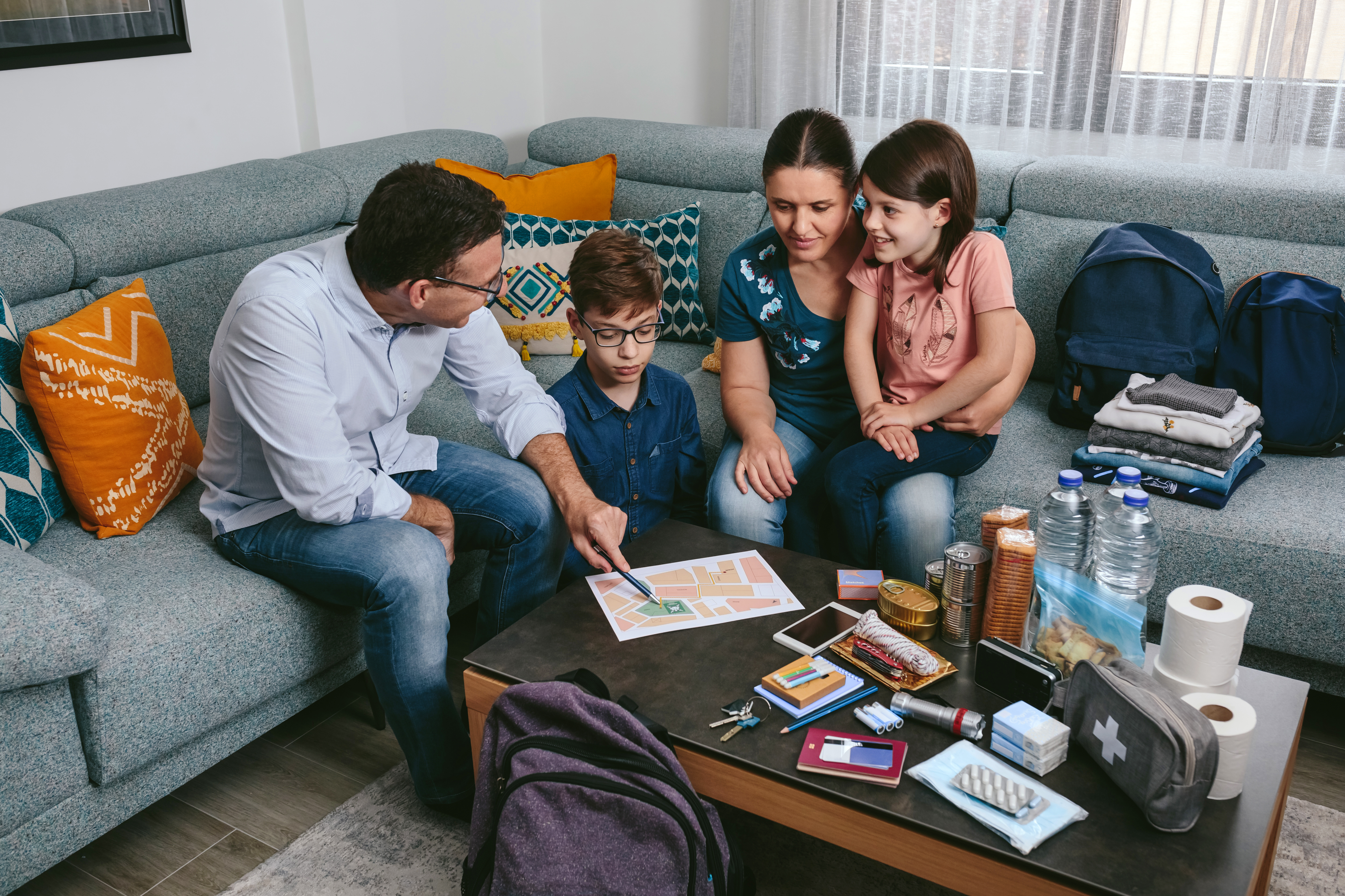 Family emergency planning at a table