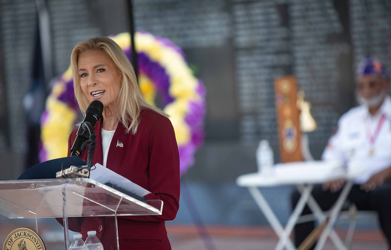 Mayor Donna Deegan speaking at the Purple Heart Ceremony 2026