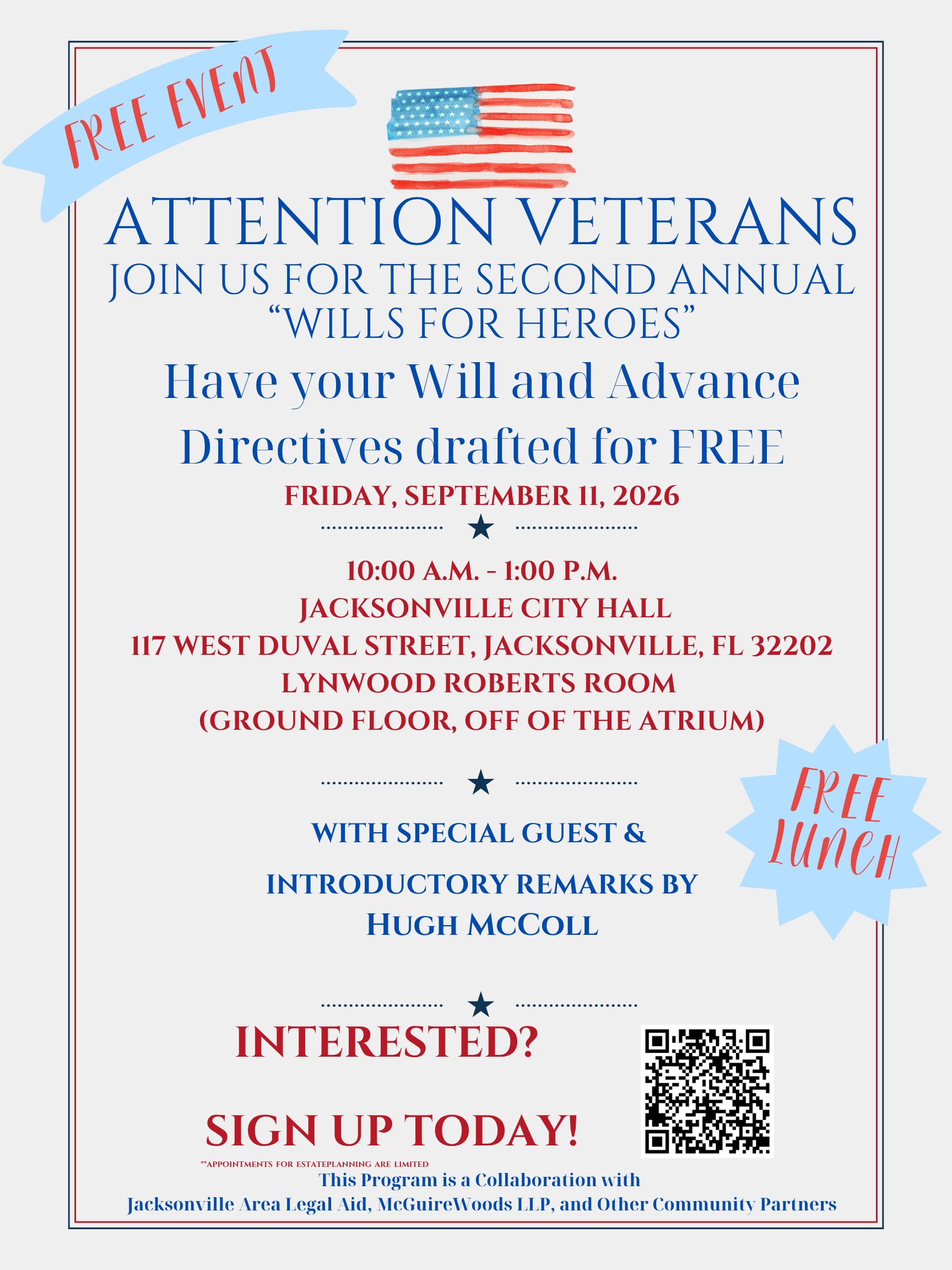 WILLS AND ADVANCE DIRECTIVES DRAFTED FOR FREE FOR VETERANS.  PLEASE MAKE SURE TO REGISTER. 