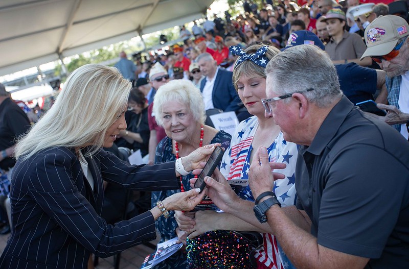 Mayor Deegan speaking with people at Memorial Day 2026 service