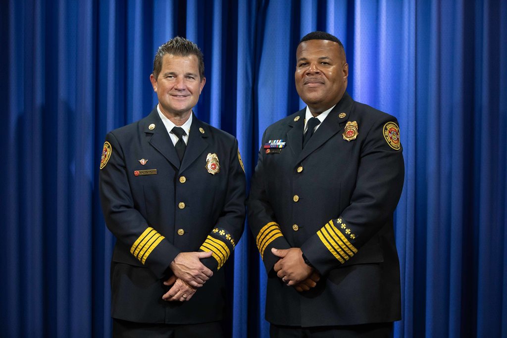 Jake Blanton and Percy Golden wearing JFRD uniform