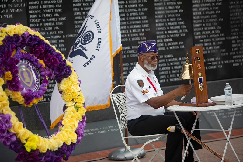 In remembrance William M Smith US Army rings the bell at Purple Heart Celebration 2026 