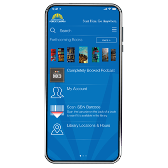 Phone with the Jacksonville library app on the screen