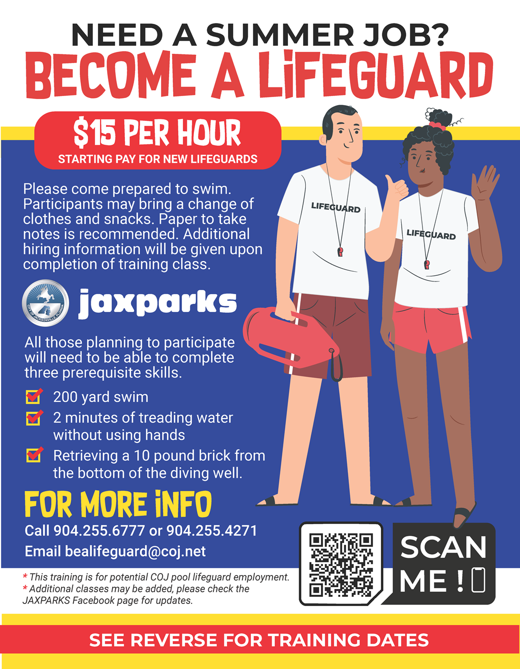 Lifeguard Training Flyer all details available at www.jacksonville.gov/jaxparksaquatics