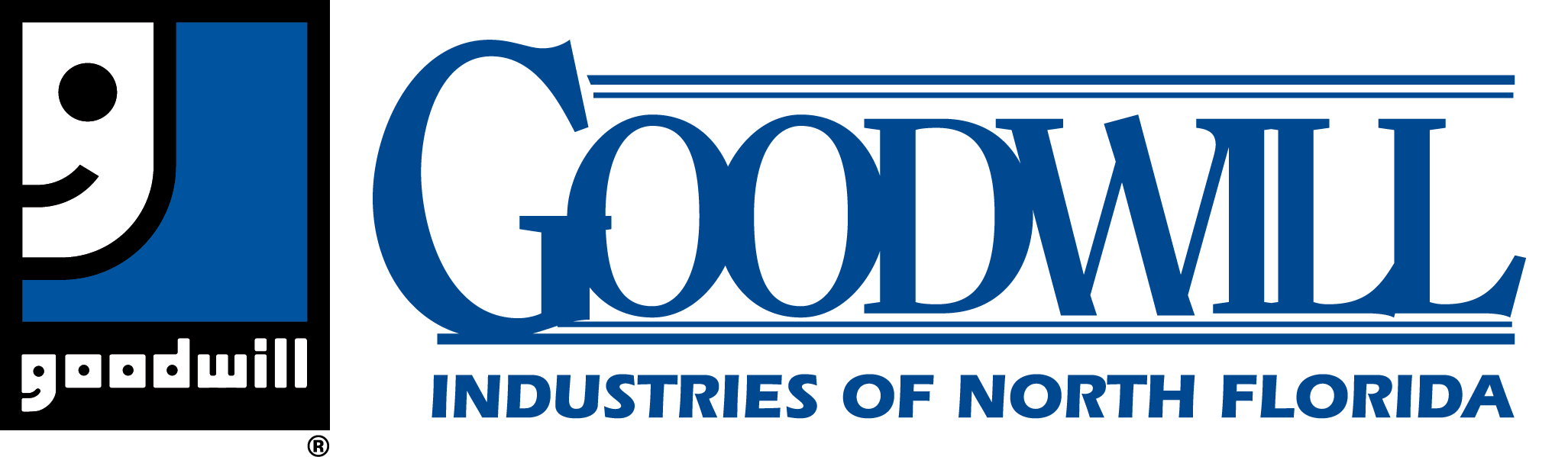 Goodwill Industries of North Florida text logo with smiling face icon