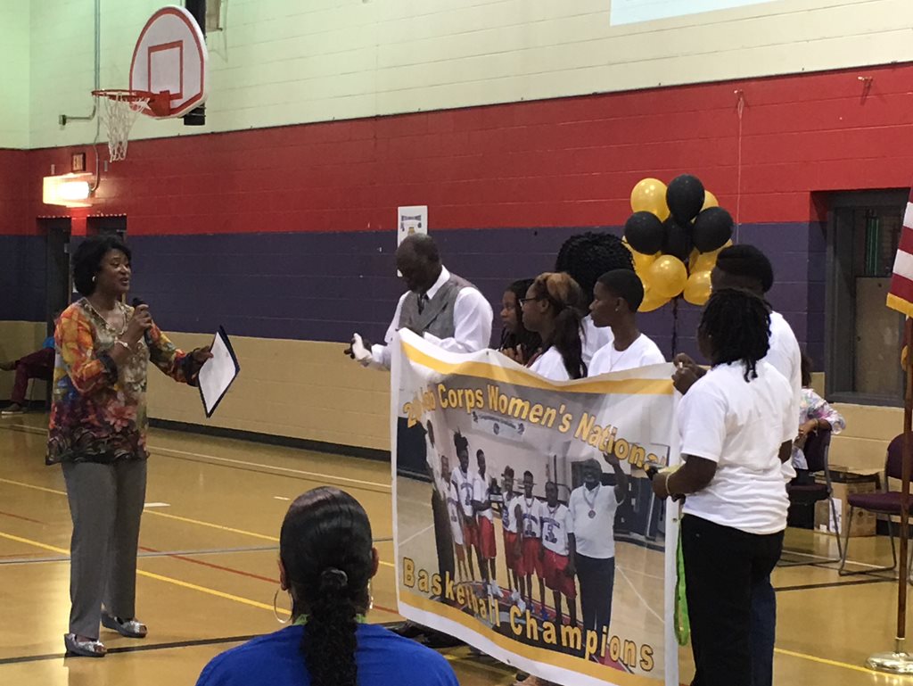 Photo of Council Member Joyce Morgan with the Job Corps Women's National Champions.