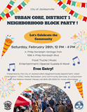 Urban Core, District 1 Neighborhood Block Party Flyer