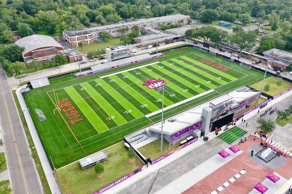 Overhead view of EWU stadium and field