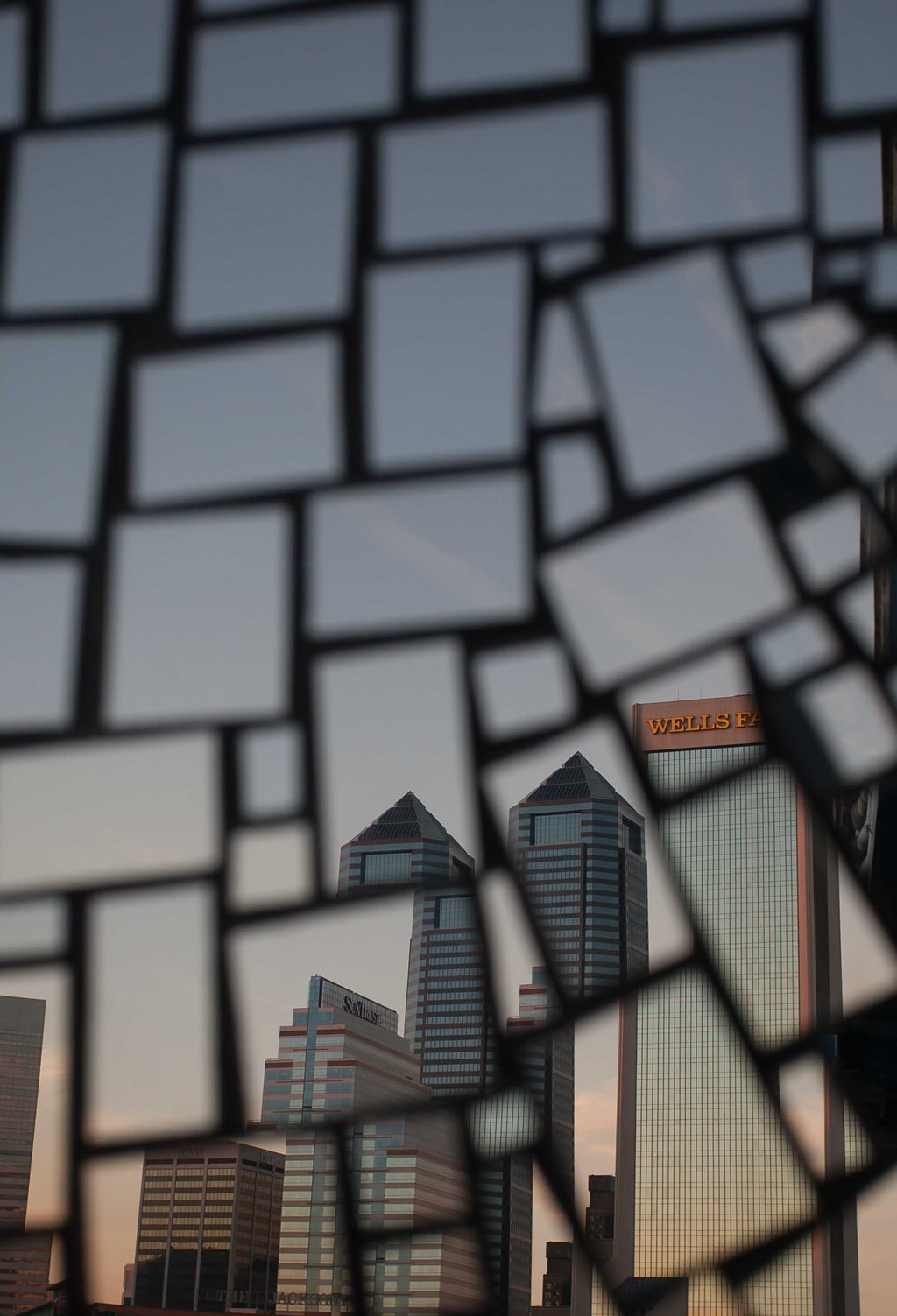 reflection of downtown jacksonville buildings in mosaic mirror