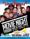 Promotional flyer. Text reads JaxParks Presents Movie Night Featuring The Little Rascals. Event details: Friday, June 20, 2025, at 7:00 PM at Artist Square, 715 Riverside Ave, Jax, Florida, 32204. Free popcorn, bring your own blanket and lawn chair 