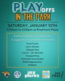 teal blue flyer with information on event. city of jax, jaguars, jaxparks, dtjax and jaxfrey logos at bottom of flyer
