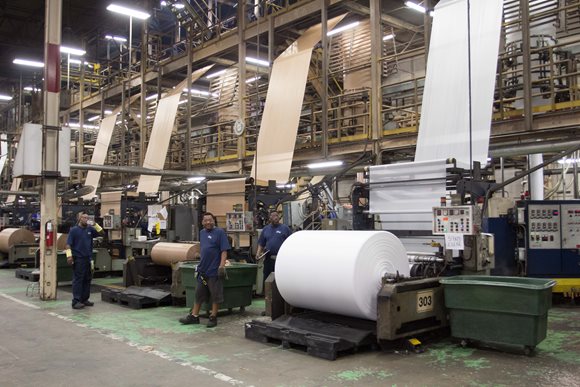 Workers on the plant floor at Novolex's Jacksonville facility