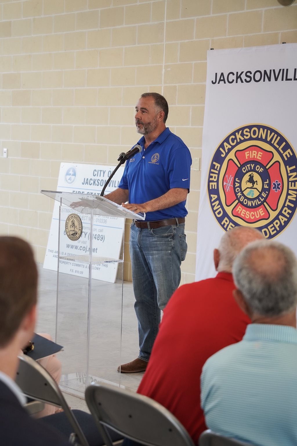 Council Member Mike Gay spoke at the Ribbon Cutting Ceremony for Fire Station 76