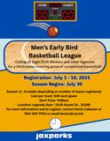 basketball goal on orange and blue flyer