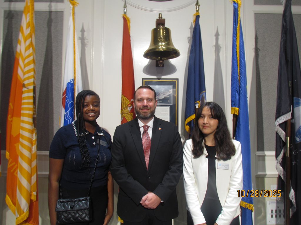 Page Program participant Lauryn Jefferson, CP Carrico, Page Program participant Marum Ganji on October 28, 2025 at the City Council meeting.