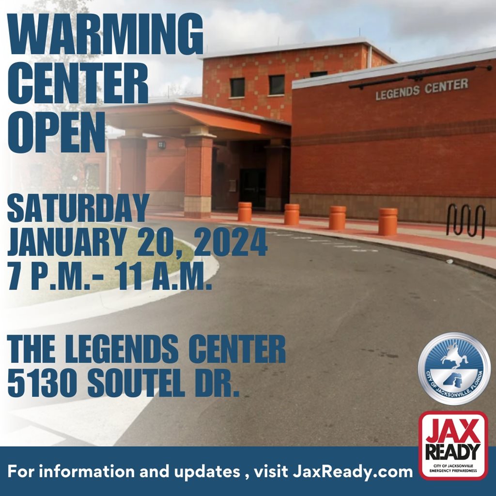 COJ Warming Center Open Tonight - Social Media Graphic of Building
