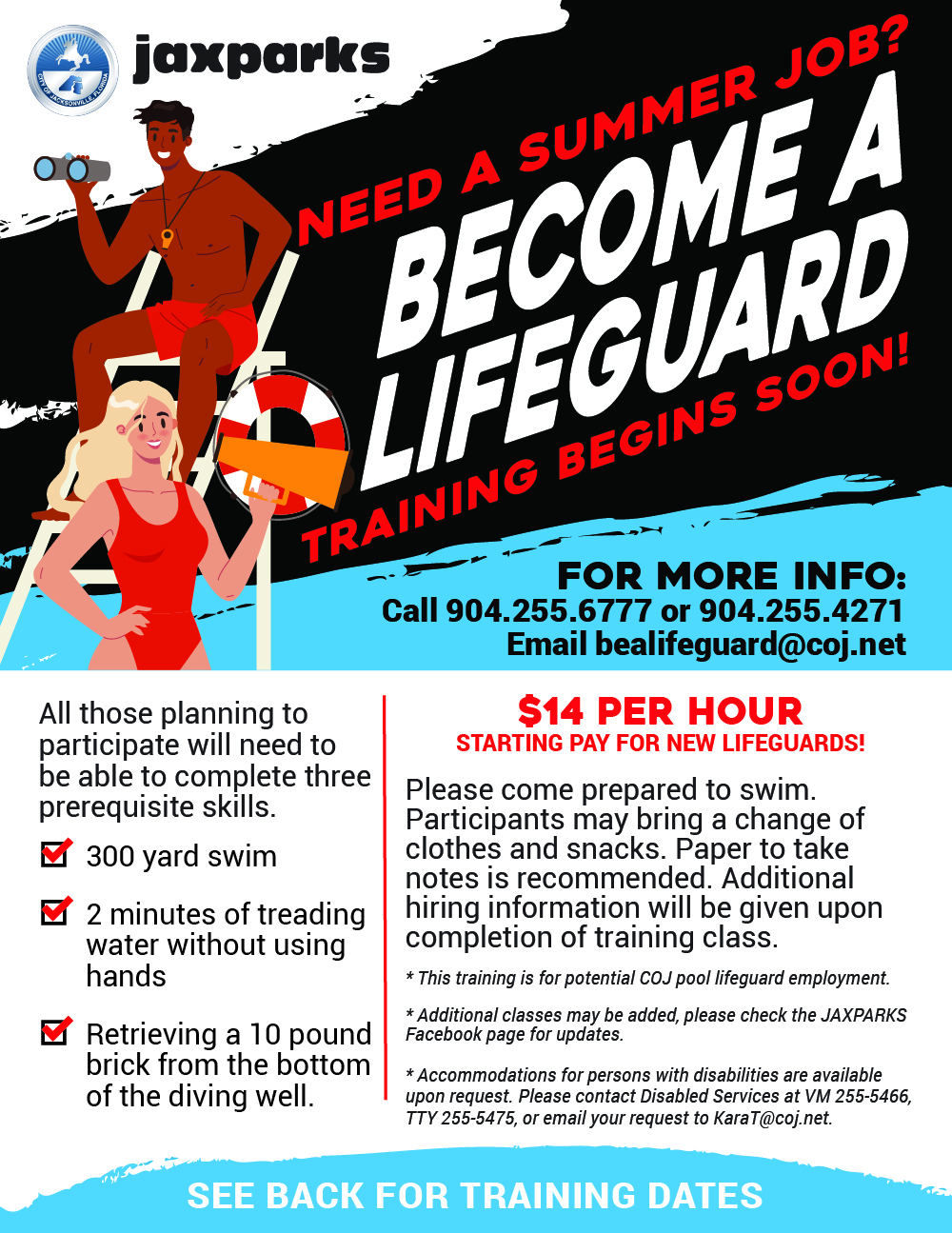 2023 Lifeguard flyer with requirements and hourly pay