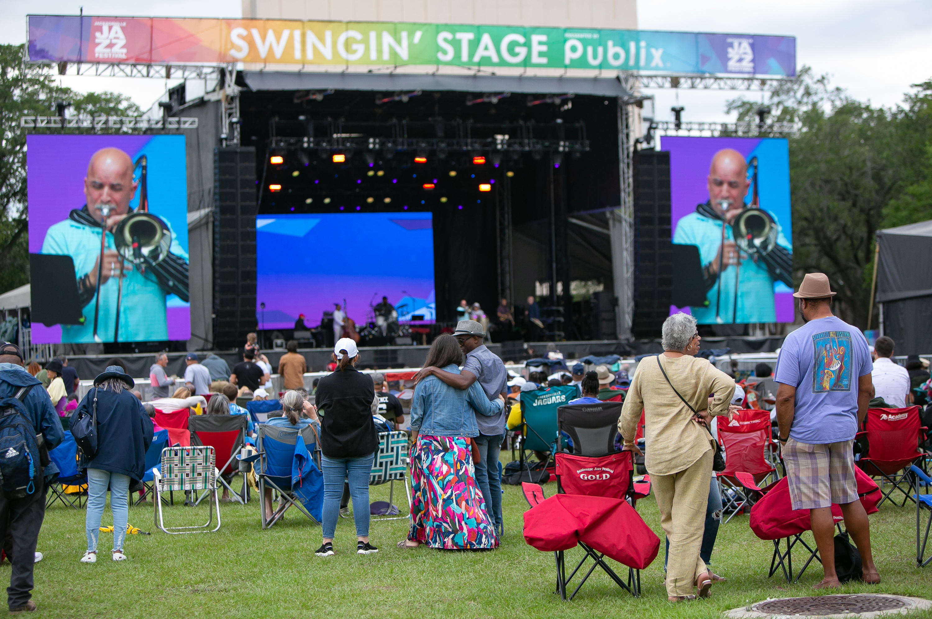 Crowd gathered outside to watch a concert