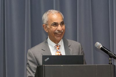 Man speaking at microphone